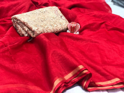 stylist chanderi cotton plain partywear saree with cipli work blouse