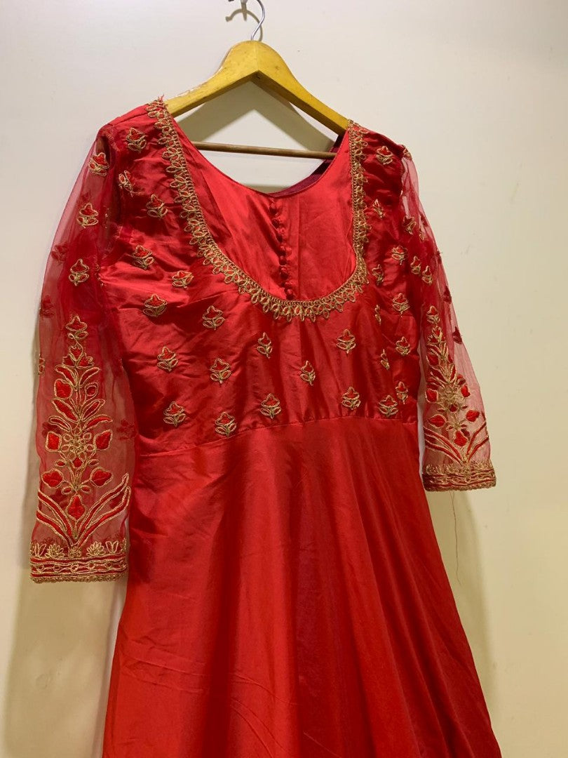 Red tapeta silk beautiful partywear anarkali suit