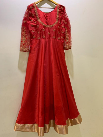 Red tapeta silk beautiful partywear anarkali suit