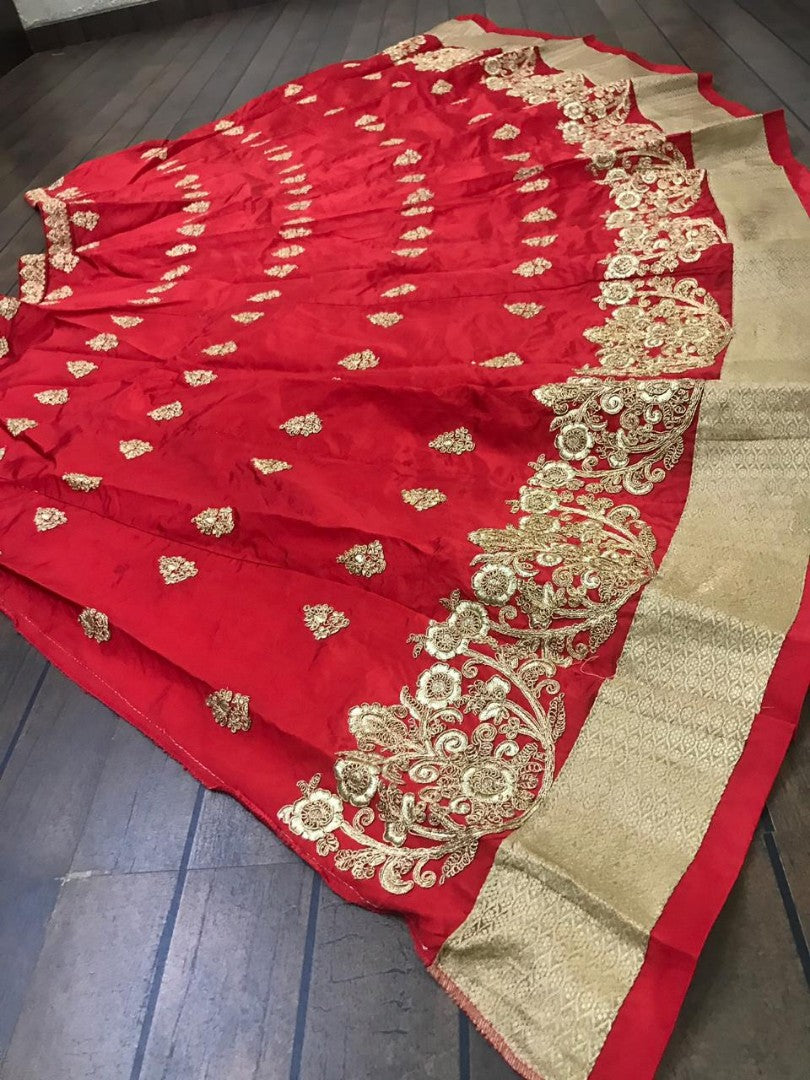 red tapeta silk designer embroidered ceremonial lehenga
