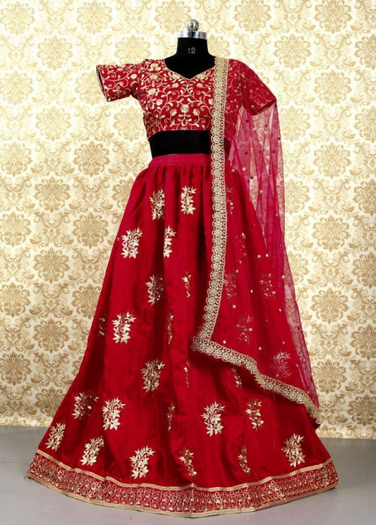 red tapeta silk embroidered wedding lehenga choli