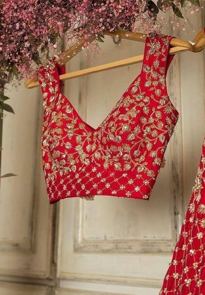 Red tapeta silk heavy embroidered wedding lehenga choli