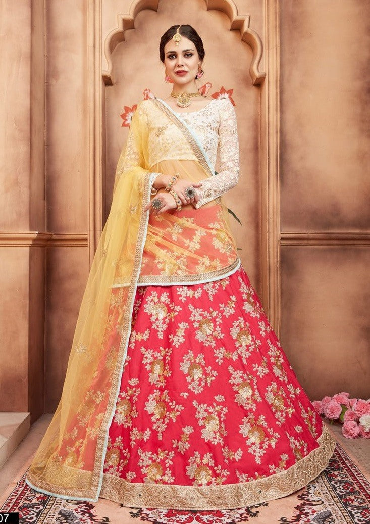 Red tapeta silk heavy thread sequence and zari work wedding lehenga choli