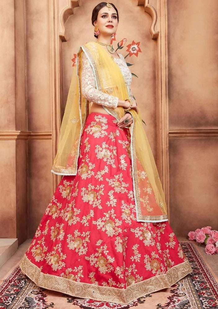 Red tapeta silk heavy thread sequence and zari work wedding lehenga choli