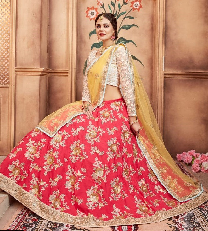 Red tapeta silk heavy thread sequence and zari work wedding lehenga choli