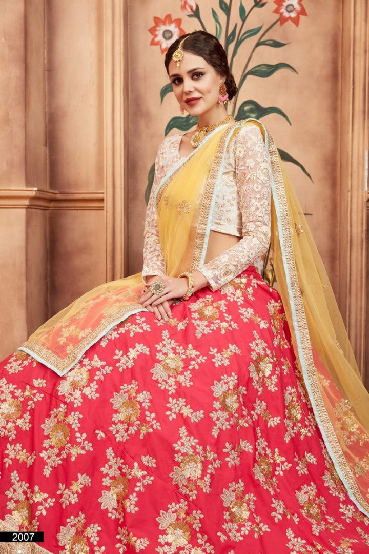 Red tapeta silk heavy thread sequence and zari work wedding lehenga choli