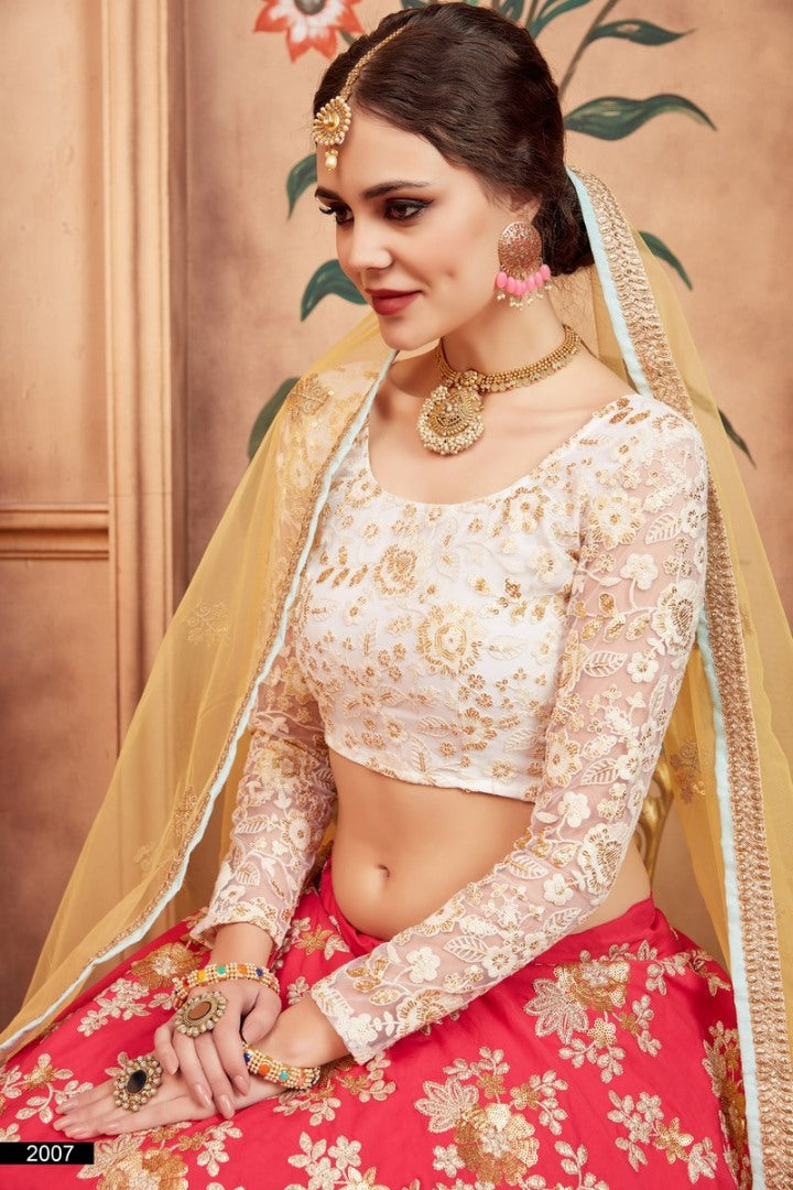 Red tapeta silk heavy thread sequence and zari work wedding lehenga choli