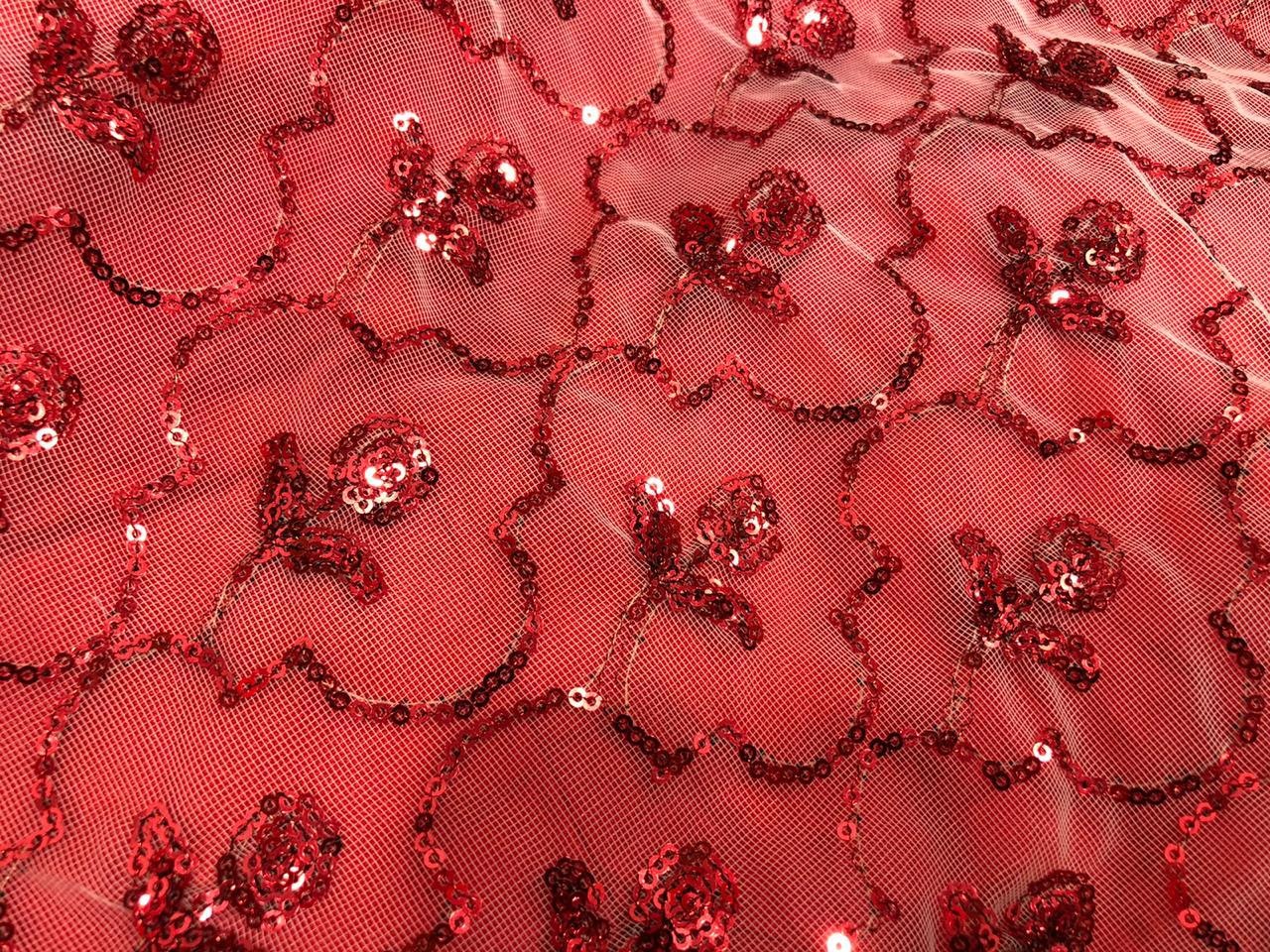 Red tapeta silk partywear gown with sequence work dupatta