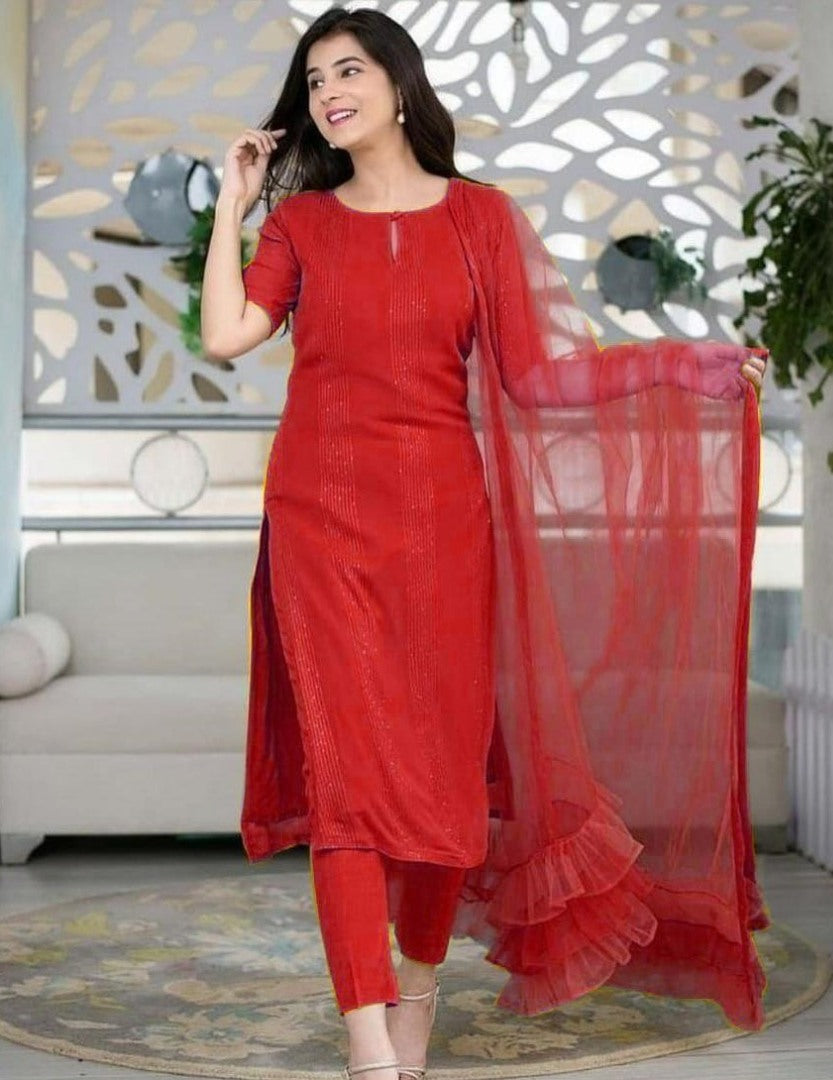 Red thread and sequence work salwar suit