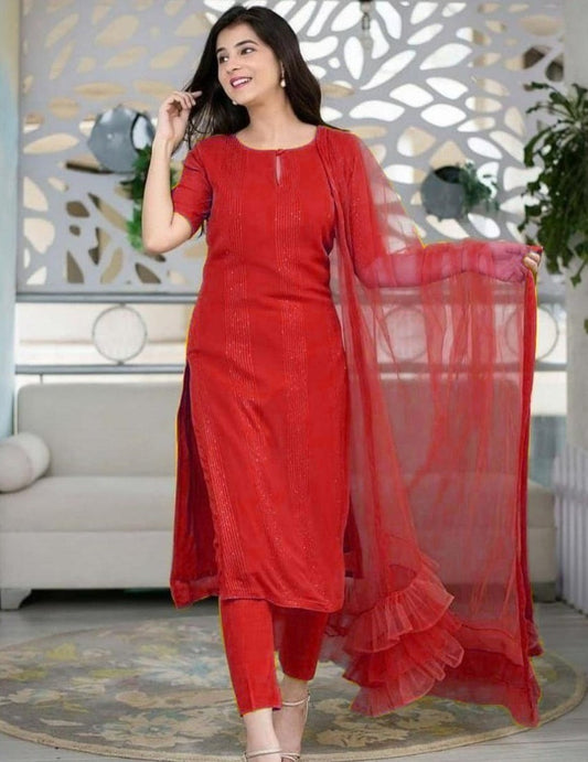 Red thread and sequence work salwar suit