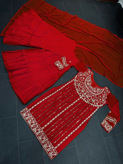 Red thread sequence work sharara suit
