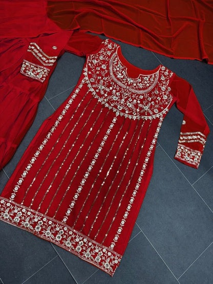 Red thread sequence work sharara suit