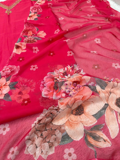 Red tibby silk unstitched salwar suit