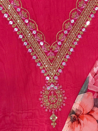 Red tibby silk unstitched salwar suit