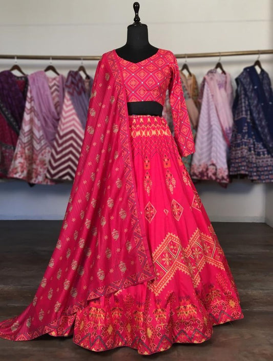 Red vaishali silk digital printed lehenga choli