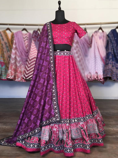 Red vaishali silk digital printed lehenga choli