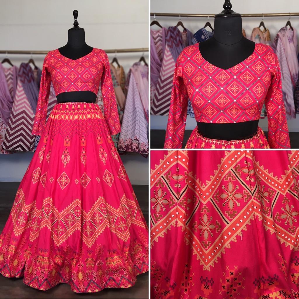 Red vaishali silk digital printed lehenga choli