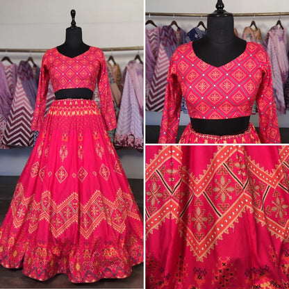 Red vaishali silk digital printed lehenga choli