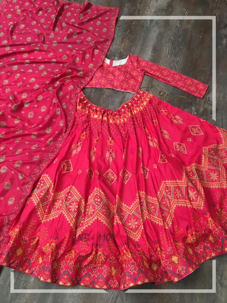 Red vaishali silk digital printed lehenga choli