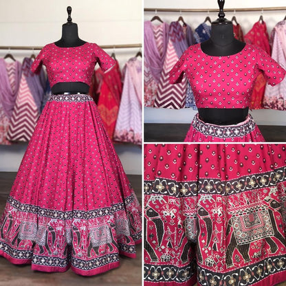 Red vaishali silk digital printed lehenga choli