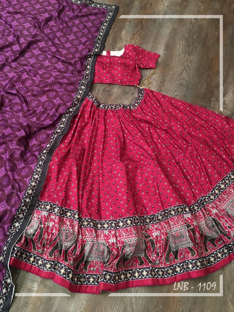 Red vaishali silk digital printed lehenga choli