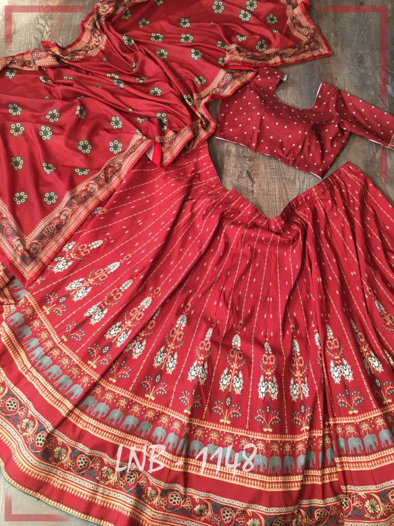 Red vaishali silk digital printed lehenga choli
