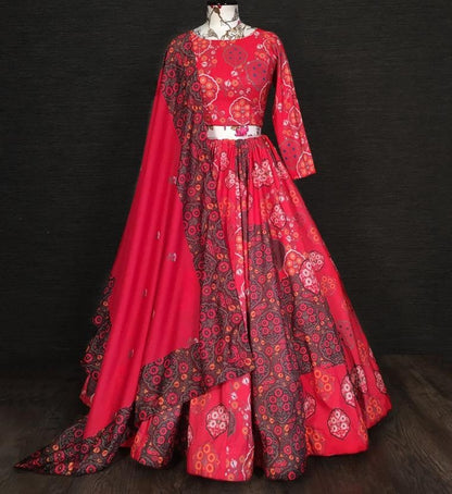 Red vaishali silk digital printed traditional lehenga choli