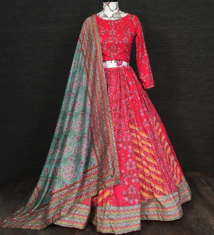 Red vaishali silk digital printed traditional lehenga choli