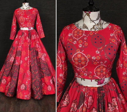 Red vaishali silk digital printed traditional lehenga choli
