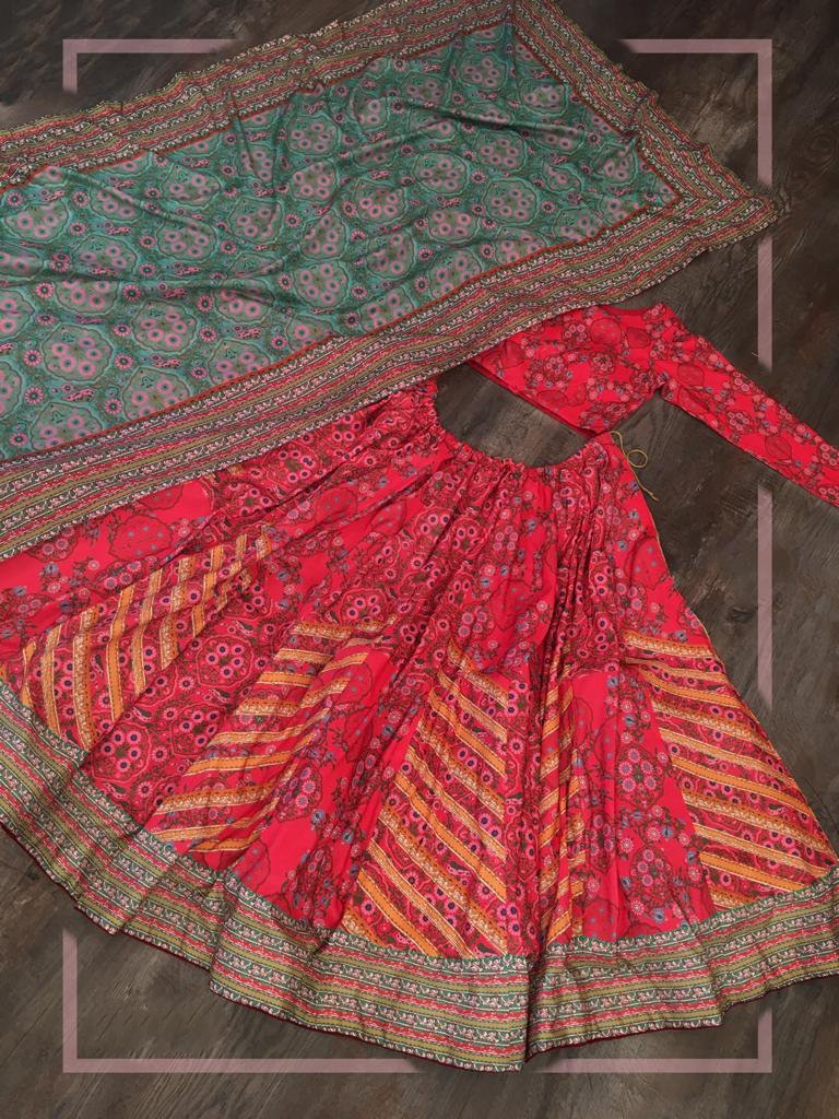 Red vaishali silk digital printed traditional lehenga choli
