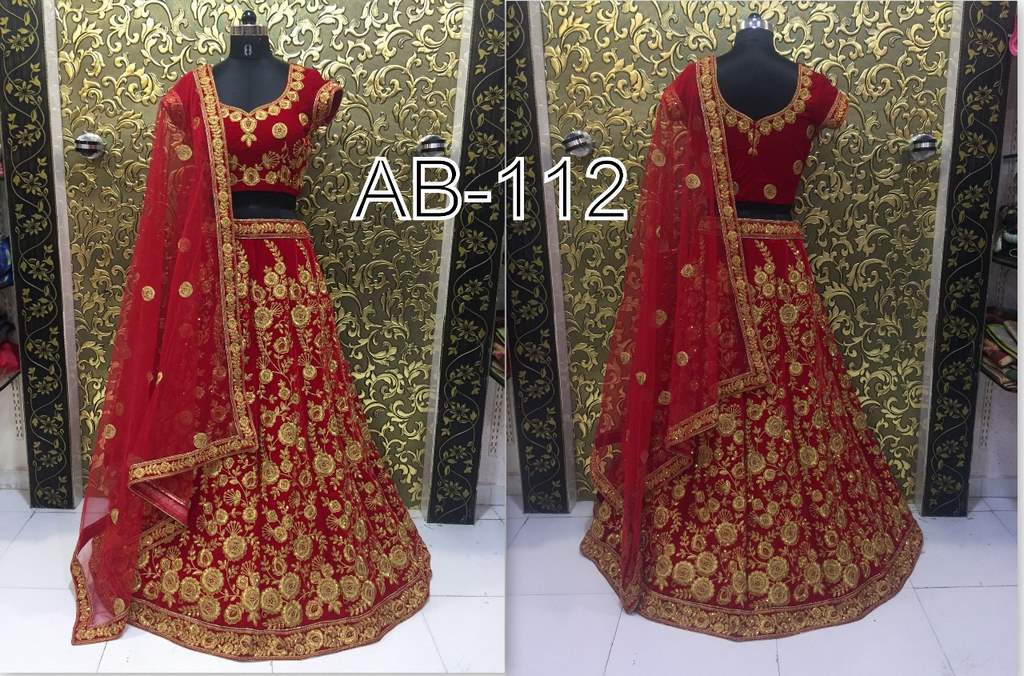 Red velvet heavy embroidered bridal wedding lehenga