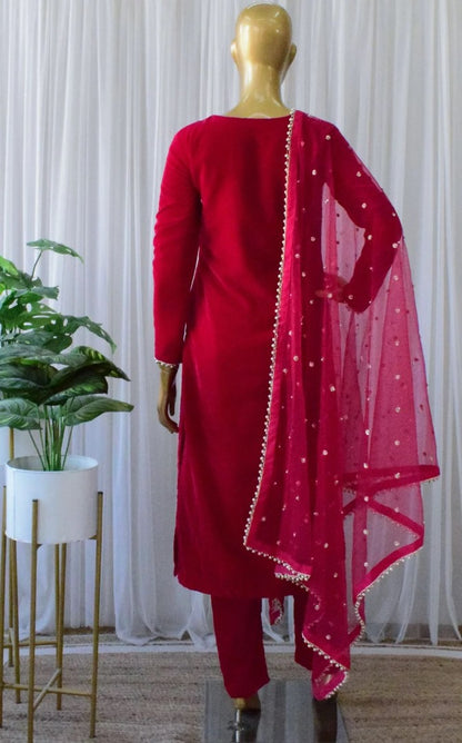 Red velvet party wear pant salwar suit