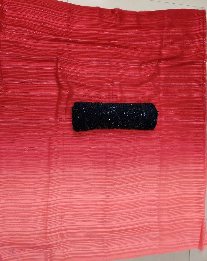 Red vichitra silk weightless silver zari patta work saree