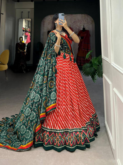 Beautiful printed cotton navratri lehenga choli Red