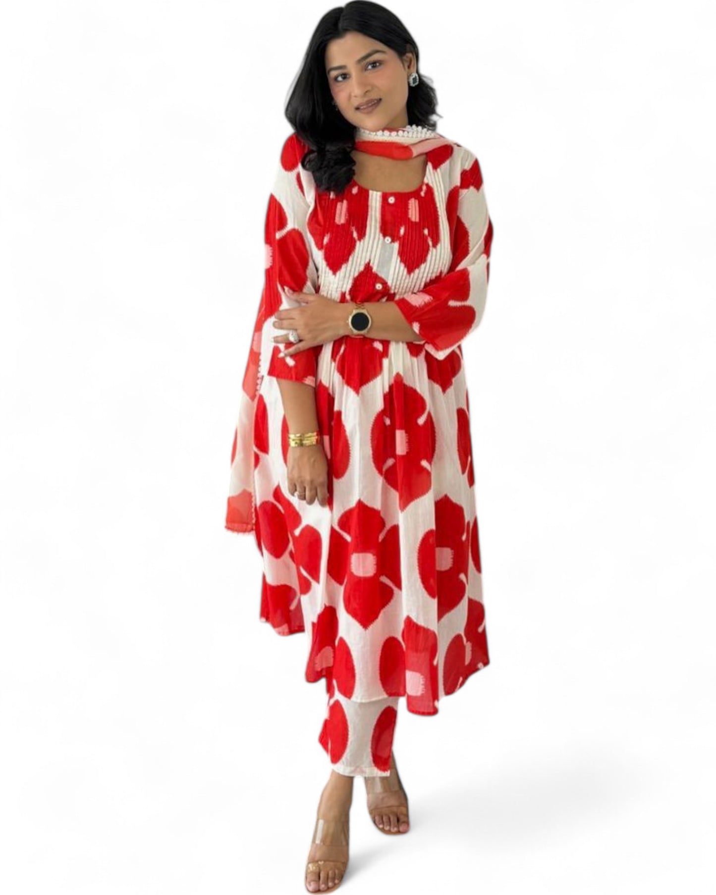 Georgette floral printed anarkali gown Red