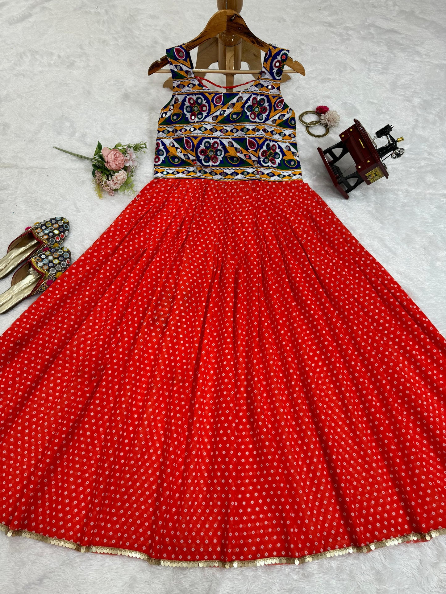 Georgette printed chainstitch work stylish kurti