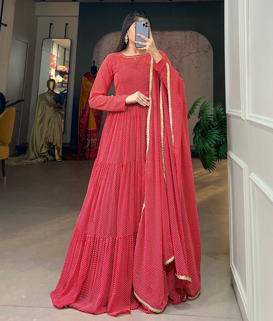 Georgette printed heavy flair long gown