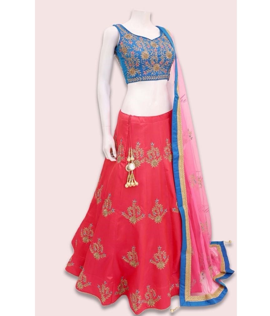 rose pink nura silk embroidered traditional lehenga for navratri festival