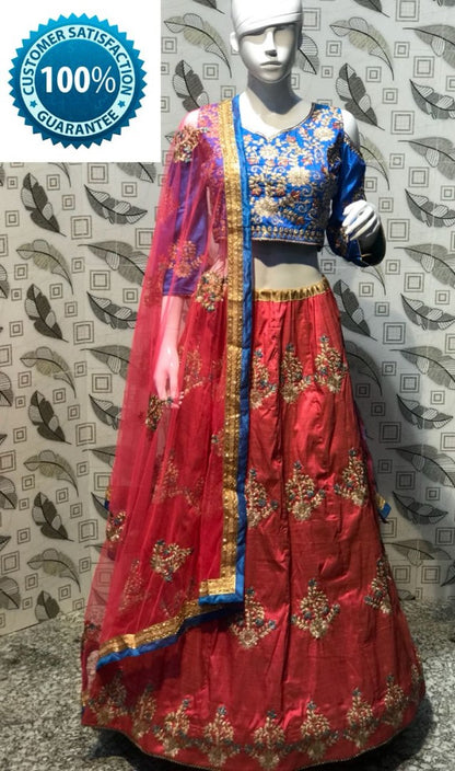 rose pink nura silk embroidered traditional lehenga for navratri festival