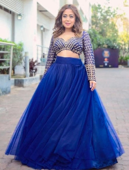 Royal blue heavy net embroidered sequence lehenga choli