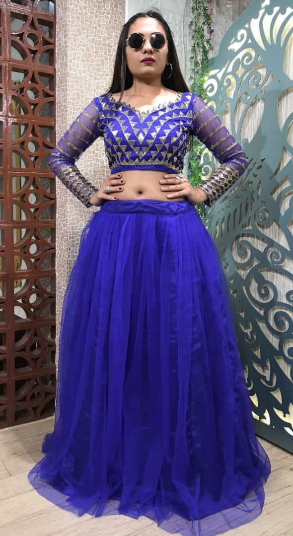 Royal blue heavy net embroidered sequence lehenga choli