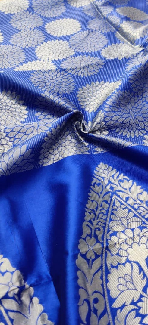Royal blue soft silk silver zari weaving work wedding saree