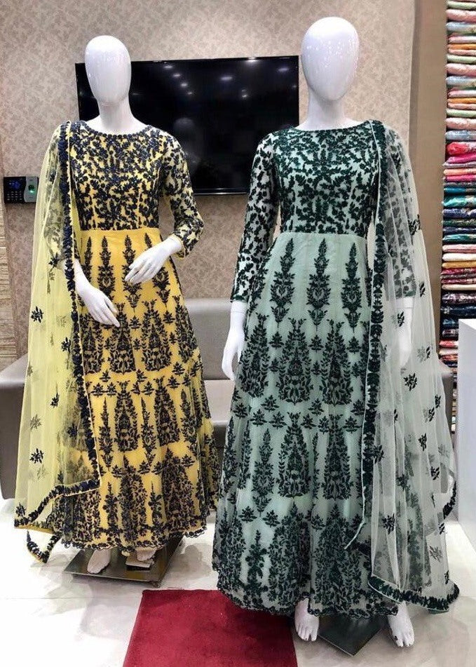 RT net embroidered gown with dupatta