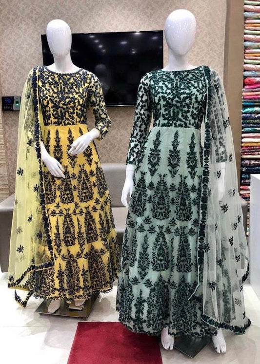 RT net embroidered gown with dupatta