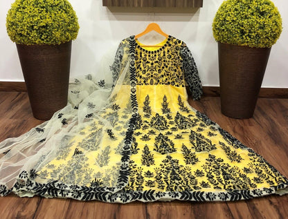 RT net embroidered gown with dupatta