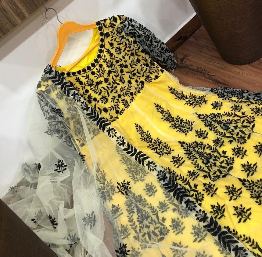 RT net embroidered gown with dupatta