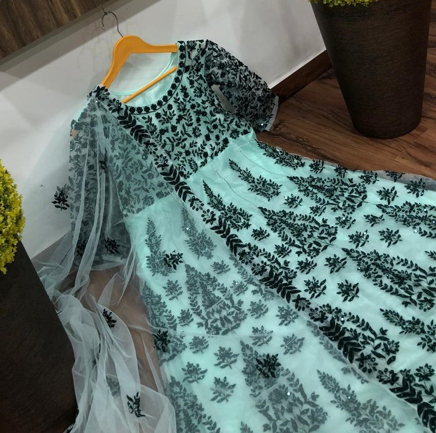 RT net embroidered gown with dupatta