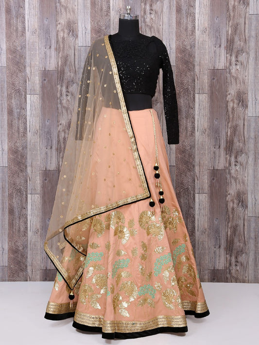 salmon peach silk designer embroidered ceremonial lehenga