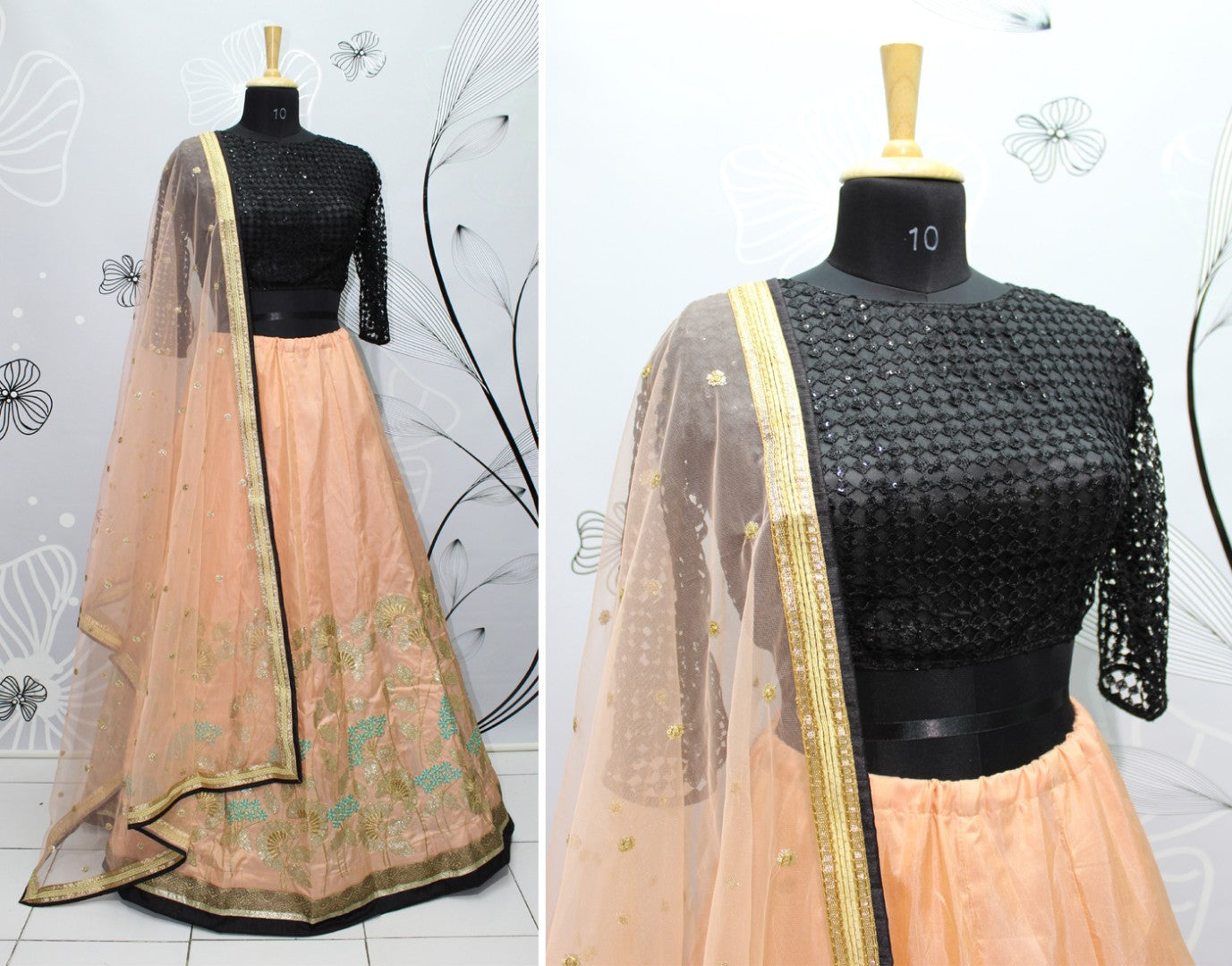 salmon peach silk designer embroidered ceremonial lehenga