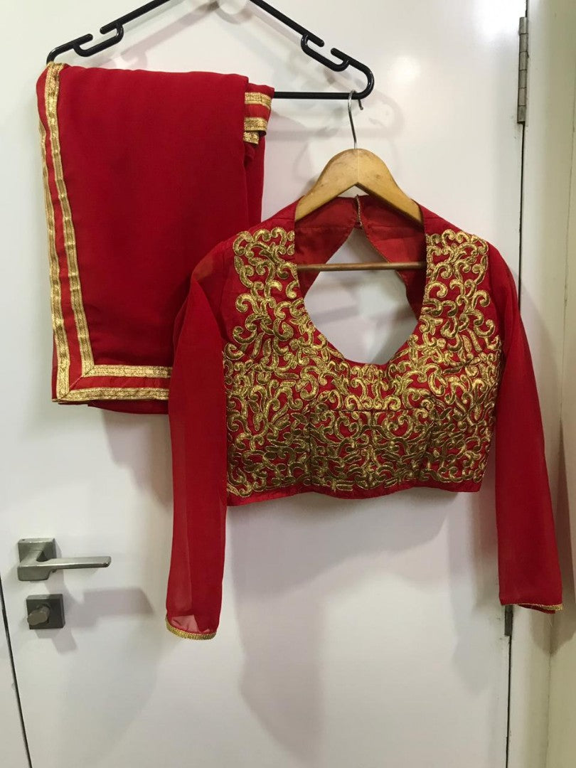 Sara ali khan beautiful red stylist saree with chudidar bottom